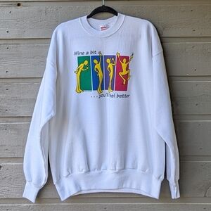 VTG 90s Hanes ComfortBlend Wine A Bit You'll Feel Better White Crew Sweatshirt